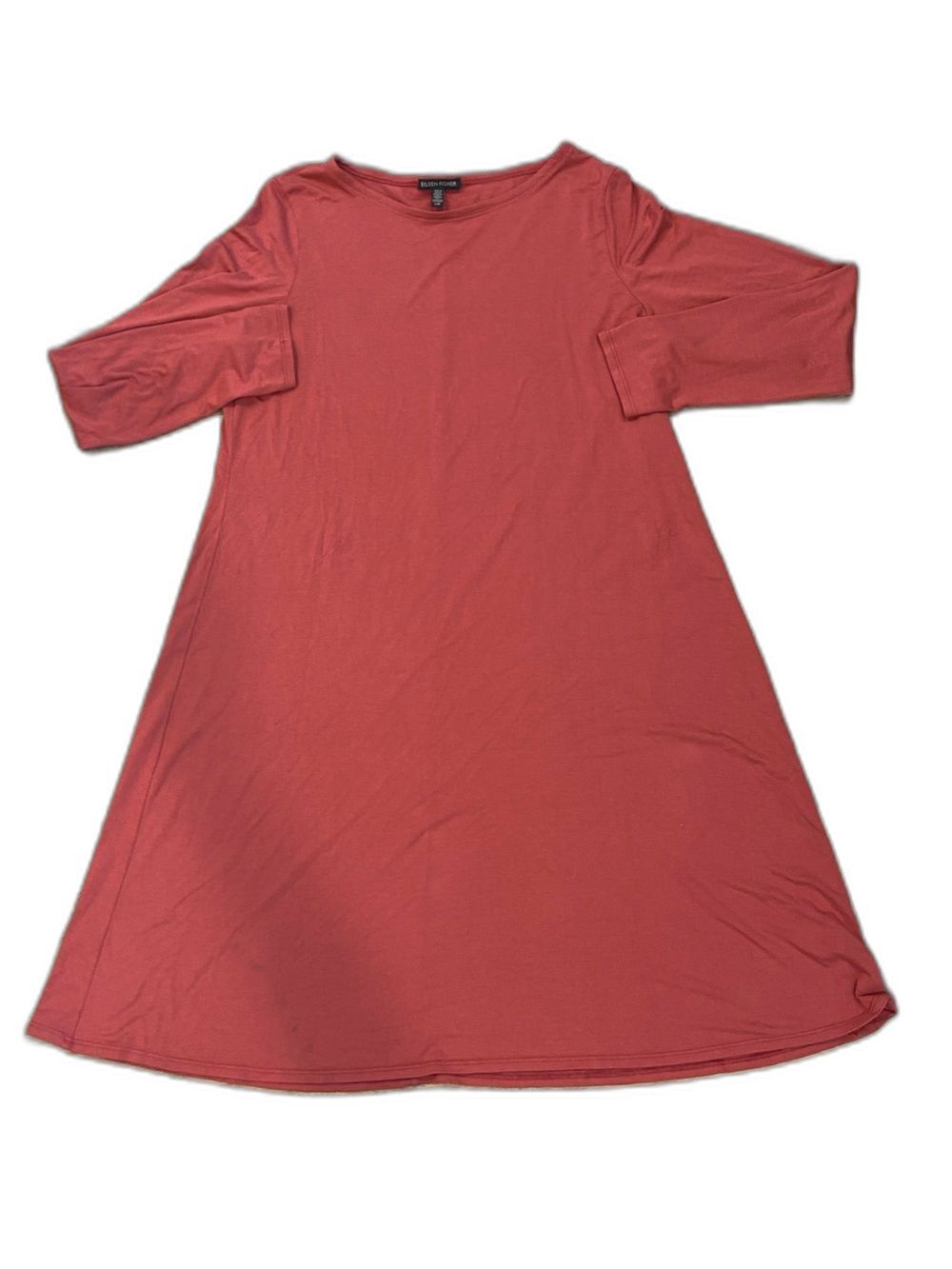 Eileen Fisher Red A-Line Dress Soft Large Short Sleeve Boho Minimal Maxi Long